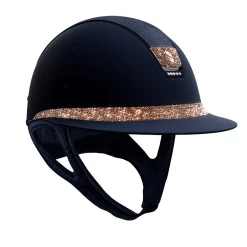 Samshield Miss Shield Shadowmatt Blauw / Top Alcantara Blauw / Frontal Band Crystal Fabric Pink Gold / Trim Mat Blauw + 5 Swarovski Vintage Rose/ Blazon Crystal Fabric Pink Gold