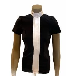 Cavalleria Toscana Wedstrijdshirt Pleated Jersey | Korte Mouw | Dames -Equestrian Supply Store ct wedstrijdshirt navy